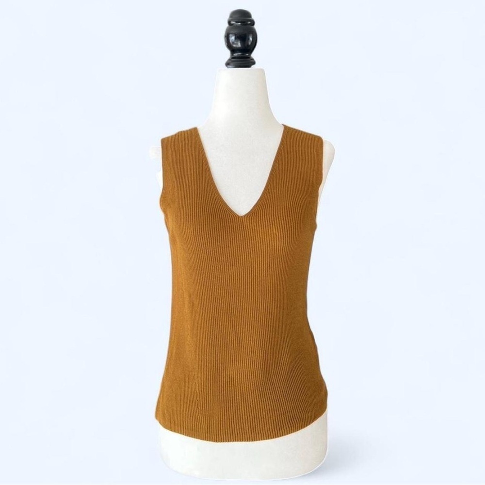 Sportscraft Brown Knit Ribbed Soft Minimalist V-Neck Tank Top XXS
